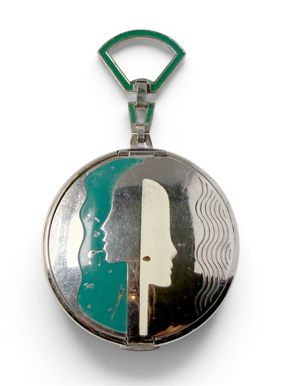 Vintage Richard Hudnut Deauville Art Deco Enamel Woman Profile Double Compact